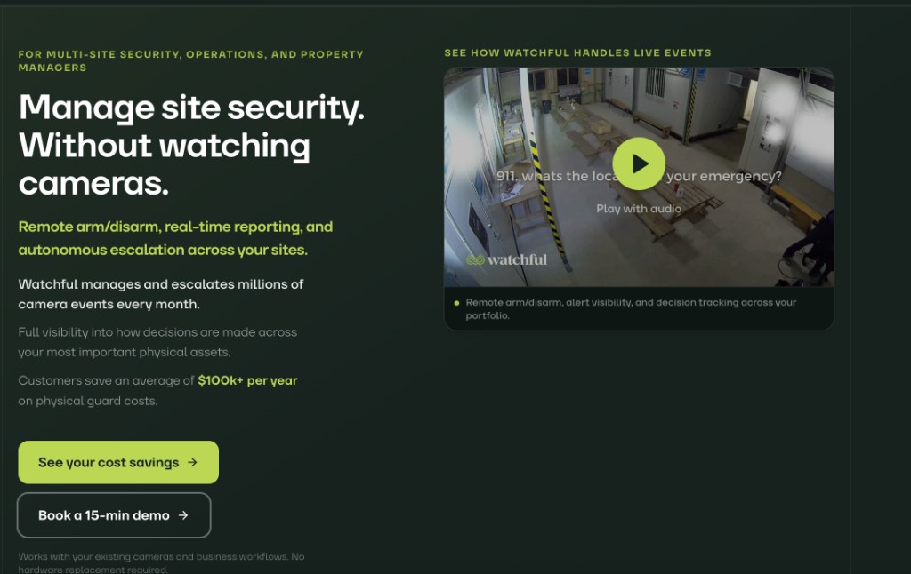 Watchful Go on iPhone showing live security status, decisions, and remote controls